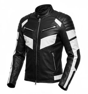 men's <b>genuine</b> leather trucker jacket featuring a two-tone design with a brown body and contrasting tan collar, pocket flaps - Product Image 6