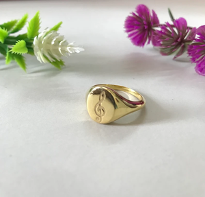 Anillo de Plata de Ley 925 Personalizado con Nota Musical, Anillo de Sello Delicado Musical, Anillo de Sello Musical Dorado - Product Image 3