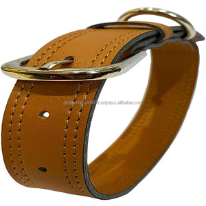 100% produit en cuir véritable fait à la main Tan Brown Double collier de chien en cuir cousu dans toutes les tailles personnalisées et raccords réglables - Product Image 6