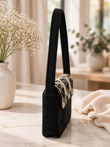 Sac à bandoulière élégant perlé fait main, sac à main tendance à motif géométrique coloré, accessoires de soirée stylés - Product Image 3