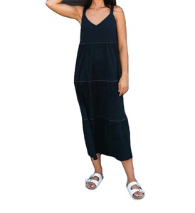 Elegante Vestido de Playa de Verano con Escote en V, Falda Escalonada con Detalle de Costura en la Parte Superior, Diseño Sexy - Product Image 1