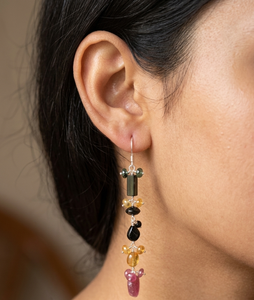 Boucles d'oreilles pendantes classiques vintage pour femme en argent sterling 925 de haute qualité, faites à la main, avec tourmaline naturelle sertie clos - Product Image 2