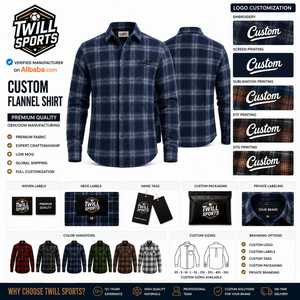 Custom Men's Regular Fit Flannel Plaid Shirt Full Sleeve Turn-down Collar 100% Cotton Casual Winter Wear Single <b>Button</b> Closure - Product Image 2