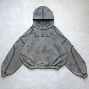 Sweat à capuche OEM pour homme, patchwork, impression de logo personnalisé, 500 g/m², délavé au soleil, délavé à l'acide, style décontracté urbain, unisexe, ensemble de survêtement patchwork - Product Image 5