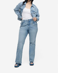 Jeans Rectos de Mezclilla Azul Claro, Cintura Alta, con Botones, Estilo Vintage, Transpirables, para Mujer, Verano, Sexy, OEM/ODM - Product Image 1