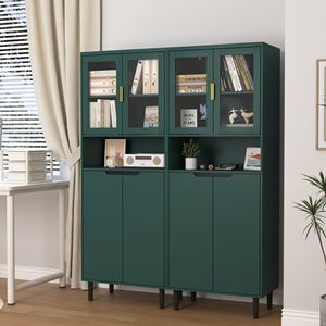 Libreria Alta Regolabile a 4 Ante con Porte in Vetro Temperato, Mobile in MDF Verniciato Bianco per Soggiorno e Camera da Letto - Product Image 5