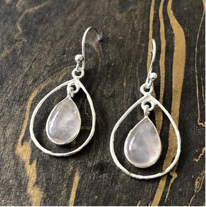 Dangle Rose Quartz Earrings 925 Sterling <b>Silver</b> Teardrop Pink Gemstone <b>Wire</b> Frame Fine Jewelry for Daily Wear - Product Image 3