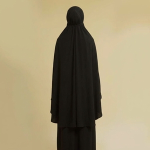 Robe de prière musulmane de luxe en rayonne noire 100 % premium pour femme, douce, respirante, élégante, longue, avec khimar et mukena intégrés - Product Image 3