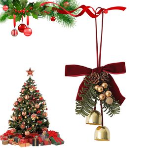 Bell Ornaments with Red <b>Checkered</b> Ribbon Festive Tree Hanging Decorations Snowflake Pattern Metal - Product Image 3