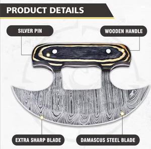 มีดตัดพิซซ่าเหล็กดามัสกัสทำมือแบบดั้งเดิม ด้ามจับไม้ พร้อมปลอกหนัง - Product Image 3