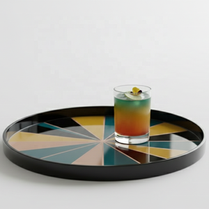 Bandeja de Laca de Estilo Moderno Hecha a Mano, Bandeja Redonda para Servir de Laca, Bandeja de Laca de Primera Calidad - Product Image 2