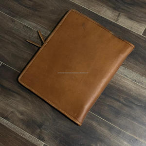 Carpeta exclusiva de cuero genuino con cremallera, Cartera de cuero de vaca, cuaderno de mesa de tiempo, papel de tamaño A4 con múltiples funciones con ranura para tarjeta - Product Image 3