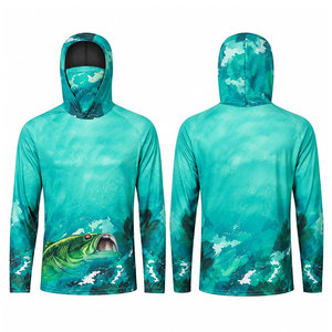 Vente en gros de maillots de pêche à capuche pour hommes UPF50, à séchage rapide, anti-UV, en polyester, à manches longues, avec design par sublimation - Product Image 1