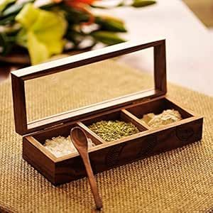 Boîte à épices en bois naturel écologique, compatible lave-vaisselle, Masala Dabba avec 4 compartiments et couvercle transparent - Product Image 2
