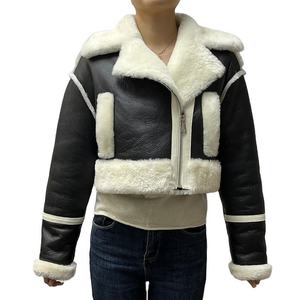 New Fashion Printed Sherpa Genuine <b>Leather</b> Cropped B3 Bomber Coat with Zipper Closure Waterproof Breathable Women's <b>Jackets</b> - Product Image 2