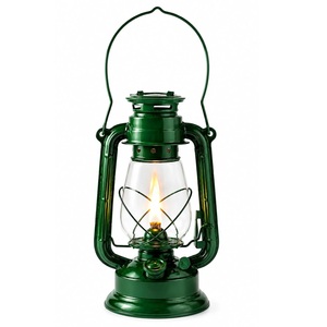 Lámpara de queroseno metálica tipo huracán en oferta, con cuerpo de metal duradero y cristal, ideal para camping al aire libre, disponible para la venta. - Product Image 1