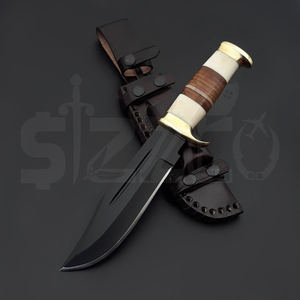Couteau de chasse Bowie en acier D2, fabriqué sur mesure, avec revêtement en poudre, couteau de camping et d'extérieur EDC de type Stiletto Commando avec étui en cuir - Product Image 2