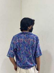 Chemise décontractée pour homme à manches courtes, imprimé paisley bleu, col rabattu, 100% coton, respirante, tissée en popeline, pour l'été - Product Image 4