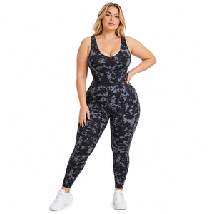 Mono de mujer de cintura alta con estampado de camuflaje, sin mangas, cuello en U, largo completo, ropa de gimnasio, control de abdomen, faja moldeadora, tallas grandes - Product Image 1