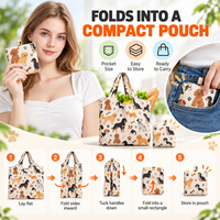 Sac de courses pliable en polyester imprimé sur mesure avec motif chien, résistant, réutilisable, idéal pour les cadeaux de Noël, vente en gros