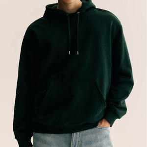 Sudadera con capucha de algodón de forro polar verde bosque lisa, estilo streetwear oversize, personalizada al por mayor para hombre y mujer - Product Image 2