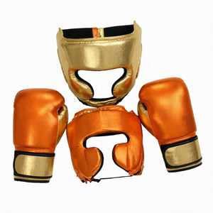 Custom Metallic Gold Leather <b>Boxing</b> Gloves Headgear <b>Set</b> Professional Training Mitts <b>Sparring</b> Protective Gear Adults OEM - Product Image 1