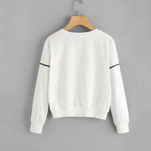 Custom Women White Striped Sweatshirt Casual Long Sleeve <b>Pullover</b> Crewneck Fleece Sweatshirts O Neck Loose Top Cotton <b>Jumper</b> Gym - Product Image 2