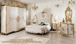 Ensemble de lit de luxe en teck massif sculpté à la main, finition or classique impériale, meubles de chambre à coucher haut de gamme, acheter un lit king size de luxe aux États-Unis - Product Image 2