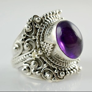 Amethyst <b>Ring</b> Handmade Sterling Silver Bezel Setting Natural Purple Oval Shape Gemstone <b>Boho</b> Jewelry Women's Jeweltech February - Product Image 3