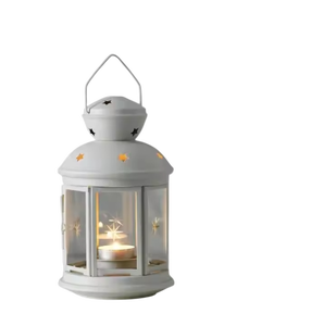 Classic Yellow and Blue Iron <b>Lanterns</b> with Star Cutouts Glass Panels Durable Home Decoration Candle Holders Wedding Decor - Product Image 2