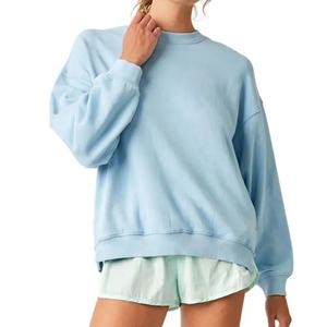 Alta calidad Vintage moda algodón cuello redondo personalizado pulóver azul Sexy sudaderas más vendidos OversizeFit tamaño mujer sudadera - Product Image 2