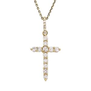 Colgante de Cruz de oro amarillo de 14K con dijes y colgantes de diamantes redondos de 0.50ctw - Product Image 1