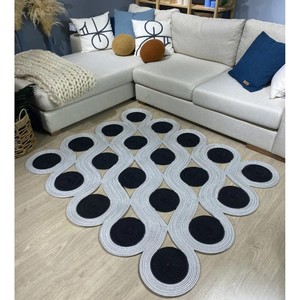 Modern Geometric Jute Area Rug Rectangle Flat Weave Non Slip Living Room Floor Mat Handcrafted Black White Pattern - Product Image 2