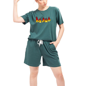 Conjunto de Dos Piezas Casual de Verano para Mujer, Diseño de Encaje Estampado Personalizado, 100% Algodón, Talla y Color Personalizados, Estilo Urbano - Product Image 1