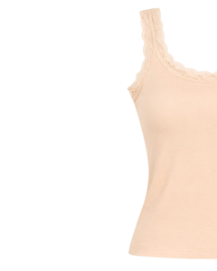 Camisola de Algodón con Encaje Beige Personalizada para Mujer, Corte Ajustado, Sin Mangas, Estilo Casual de Verano, Suave, Transpirable, Estilo Básico para el Día a Día - Product Image 3