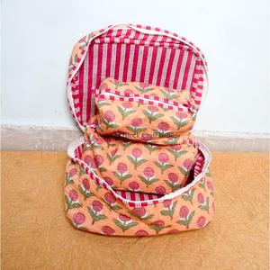 Juego de 3 estuches de tocador grandes, reutilizables y hechos a mano, con cremallera, sostenibles, con estampado de bloques de rayas diagonales blancas indias. - Product Image 4