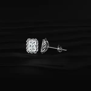 Boucles d'oreilles clous en diamant taille radiant avec motif corde torsadée, bijoux de mode haut de gamme, boucles d'oreilles en diamant blanc avec clarté VVS-VS IGI - Product Image 3
