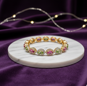 Brazalete de Piedras Múltiples, Amatista Azul, Verde Hidro, Plata 925, Chapado en Oro de 18K, Talla 2.5, Joyería de Plata Esterlina Hecha a Mano al por Mayor - Product Image 2