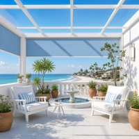 Store Banne Manuelle Intégrée en PVC avec Système Ziptrack, Pare-Soleil Extérieur Certifié CE, Contrôle à Distance/WiFi, Ignifuge et Résistant au Vent pour l'Extérieur