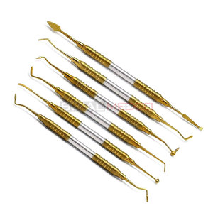 Kit chirurgical et de restauration dentaire manuel haut de gamme en acier inoxydable allemand plaqué or, 6 pièces, pour composites - Product Image 4