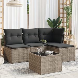 Divano da giardino da 5 pezzi modulare Grey PE Rattan, moderni divani da giardino modulari da 5 pezzi - Product Image 1