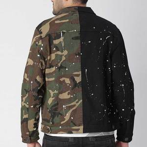 Men's Reversible <b>Denim</b> <b>Jacket</b> Camouflage Black Splatter Print Turn-down Collar Casual Autumn Wear - Product Image 5