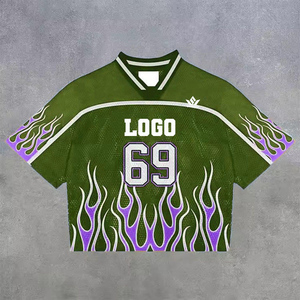 Custom Green American Football Jersey V-Neck <b>Short</b> Sleeve Breathable Quick Dry Sublimated <b>Mesh</b> 100% Polyester Adult Team Sports - Product Image 3