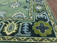 Tapis persan Oushak abstrait en laine/soie noué à la main |   Tapis vert, antidérapant, très résistant, à poils ras, adapté aux animaux domestiques, 1 pièce