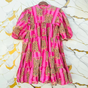 Robe longue bohème à rayures tigrées en gaze de coton pur respirante, faite main, style simple, pour femme, idéale pour l'été - Product Image 1