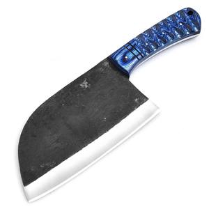 Cuchillo de Carnicero Nórdico Forjado a Mano de Acero al Carbono con Mango de Madera Antideslizante y Funda, Espiga Completa, Ambidiestro - Product Image 2