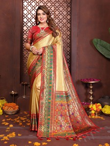 Banarasi <b>Tissue</b> Silk Saree-Traditional <b>Wedding</b> Diwali & Party Wear Quick Dry - Product Image 2