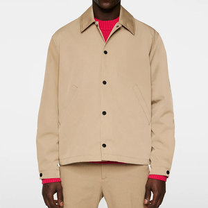 Men's Beige <b>Canvas</b> Shirt Jacket Turn-down Collar Regular Fit Workwear Style Solid Color Button Closure Autumn Wear - Product Image 1