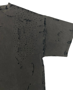 Soldes 2026 – T-shirt noir oversize pour homme, manches courtes, col rond, motif à pois effet délavé, en jersey de coton, style streetwear - Product Image 3