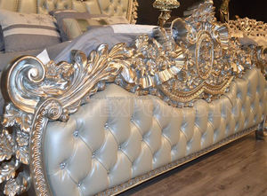 Ensemble de meubles de chambre à coucher en argent sculpté luxueux, magnifique ensemble de meubles de chambre à coucher avec couronne en argent, chambre à coucher en argent sculpté ultra luxueuse - Product Image 2